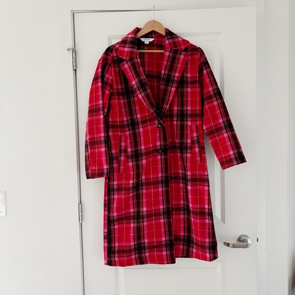 NWT Old Navy Soft Brushed Overcoat Red Tartan Plaid - Picture 5 of 10
